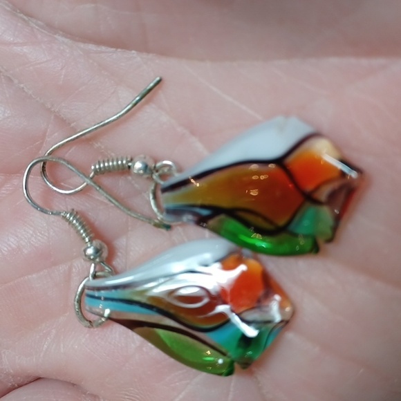 Glass Hand Made Drop Womans Earrings - Picture 1 of 6